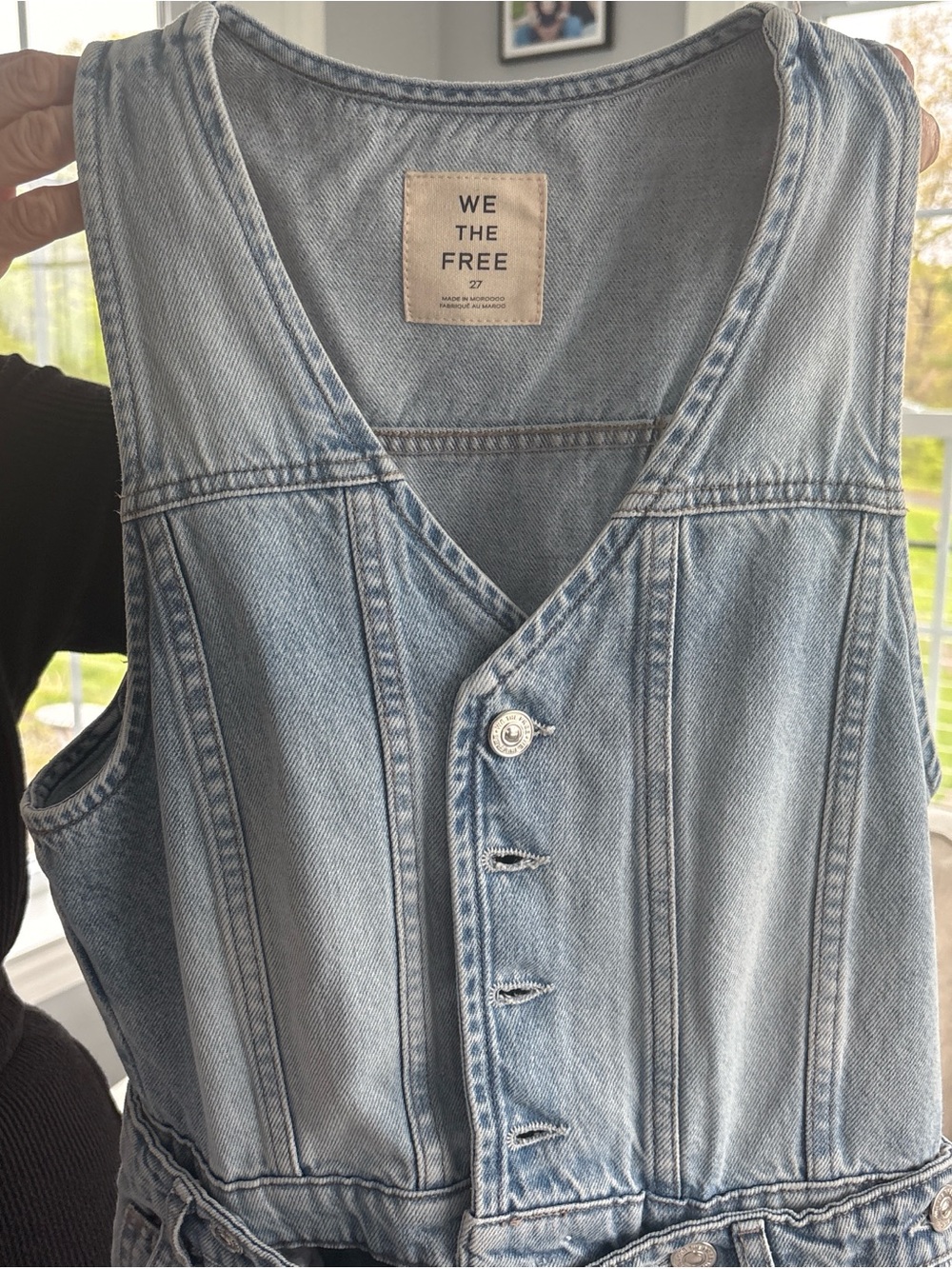 We The Free Light Blue Distressed Denim Vest